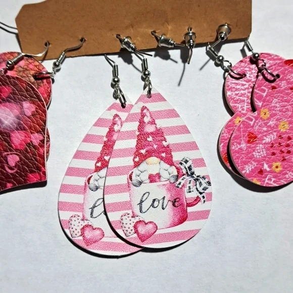 Hearts Valentine's Day love earrings leather Jewelry Women bundle - Picture 2 of 3